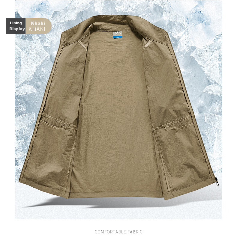 ROMON Sun Protection Jacket for Men, Lightweight Summer Casual Outdoor Stand-Collar UV Protective Clothing, Khaki, 2XL 8