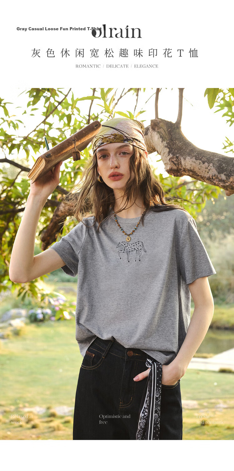 Olrain Summer New Pure Cotton Casual Loose Women's Printed Design Commuter Short Sleeve T-Shirt Black XL 1