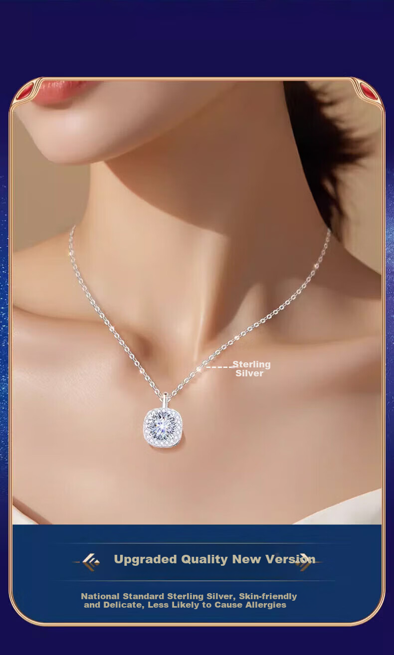 Kovny [With GRA Certificate] Pure Silver Small Sugar Cube Necklace for Women with Moissanite Pendant Birthday Valentine's Day Gift for Girlfriend 3