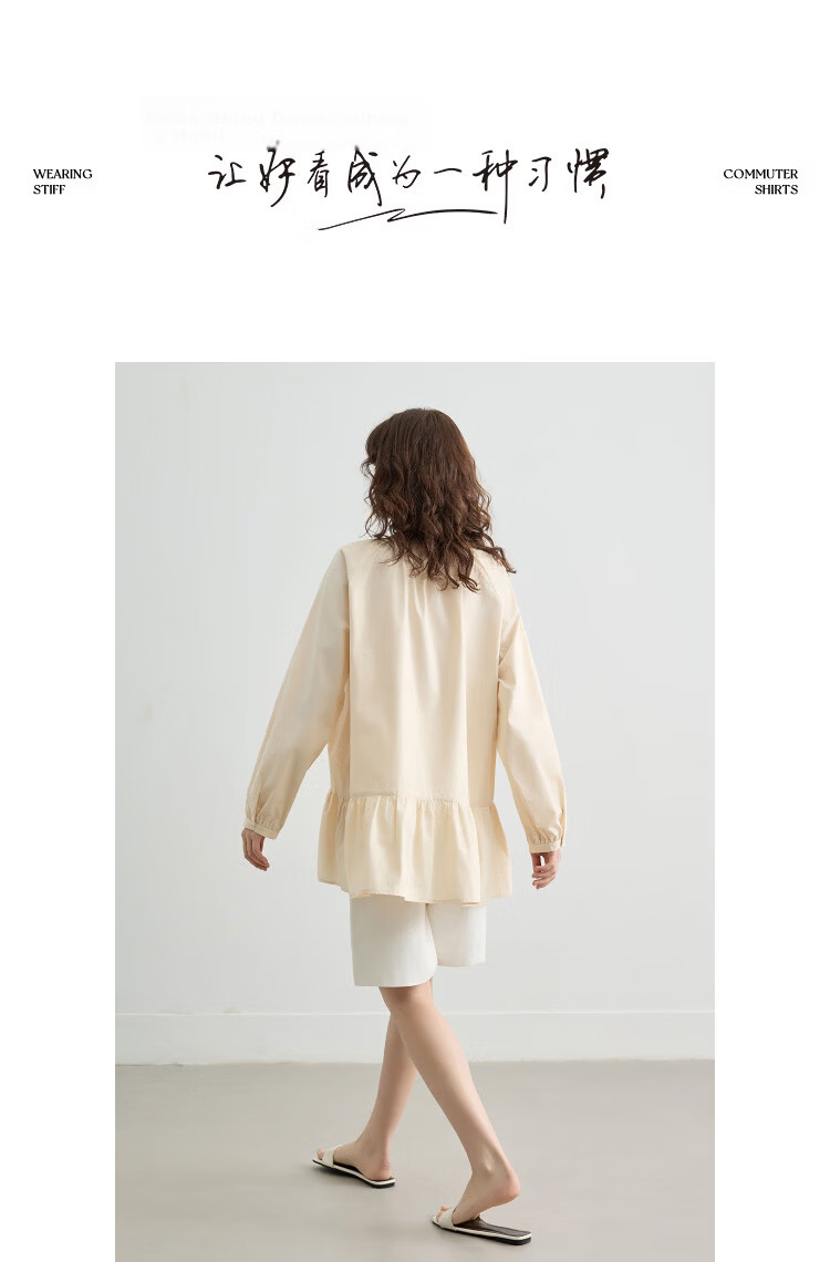 Demana [Pure Cotton Poplin] Spring Elegant Round Neck Mid-Length Doll Shirt Loose Small Size Blouse for Women 19
