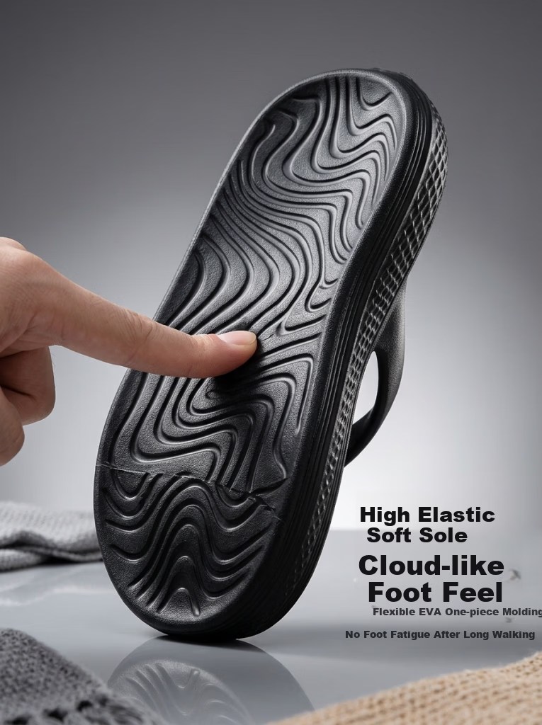 ZHIYING Men's Summer Soft Sole Non-Slip Water-Resistant Beach Flip Flops Black Size 42-43 3