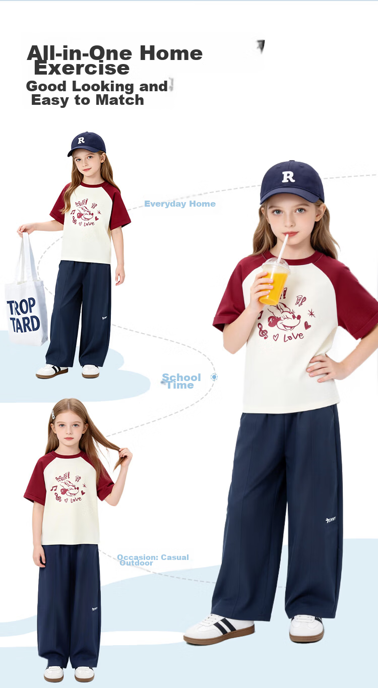 Disney Girls Ice Silk Mosquito Repellent Pants Summer Thin 2026 New Girls Curved Blade Stylish Straight Wide-Leg Pants Size 150 10