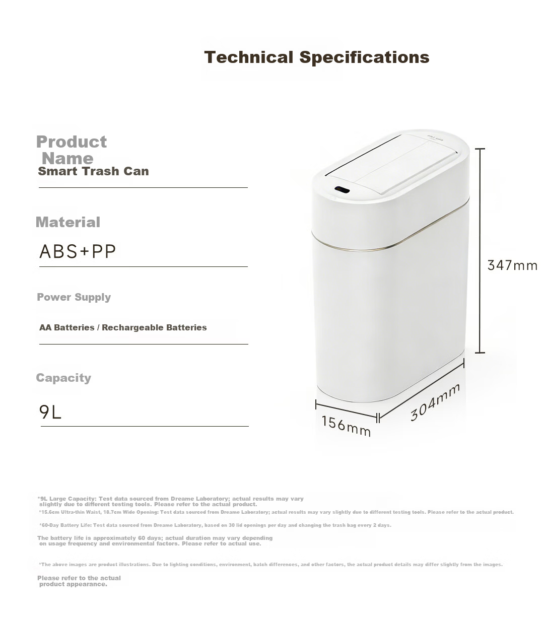 Zhuimi Smart Sensor Trash Can with Automatic Bag Dispenser, 9L Double Door Design for Home Living Room Office Bedroom Bathroom, Sold by JD 8