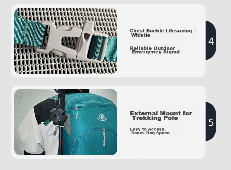 AIONE Oxford Cloth Hiking Backpack for Women And Men, Outdoor Suspended Carrying Lightweight Large Capacity Travel Bag 30L Teal Gree 6