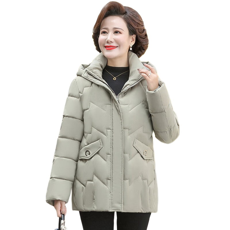 Hengyuanxiang Middle-aged Mom Winter Mid-length Down Cotton Jacket Thickened Fleece-lined Coat for Middle-aged and Elderly Women