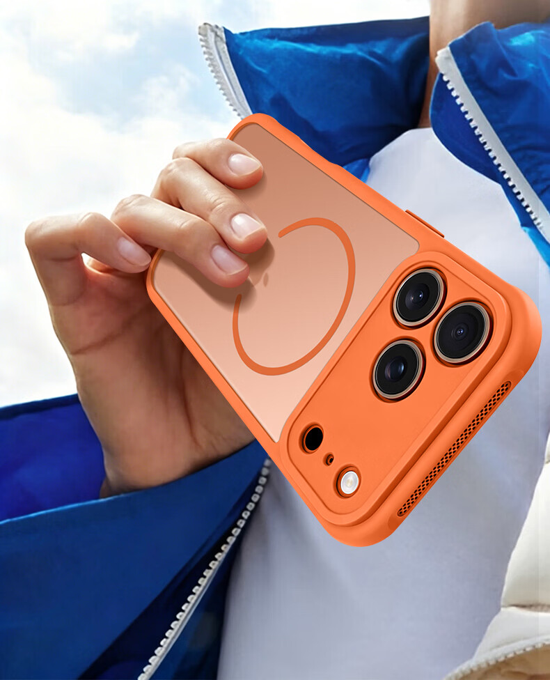 SHIYONG Compatible with iPhone 17 Pro Max Case, Magsafe Magnetic Matte Texture Heat Dissipation Full Coverage Shockproof Protective Cover for Men and Women, New Orange 5