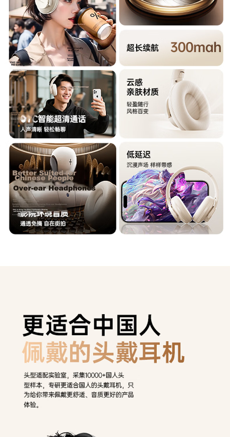 Lenovo Over-Ear Bluetooth Headphones 2026 New Active Noise Cancelling Gaming Headset Ultra-Low Latency HD Sound Sports Music Foldable Wireless Earphones EH150P Black 5