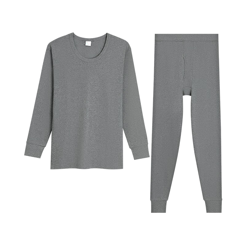 Hodo Men's Pure Cotton Thermal Underwear Set, Round Neck Thin Base Layer for Couples, Warm Inner Wear, Flax Gray