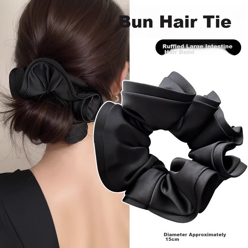 Dongyi Premium Satin Ruffled Large Hair Tie New Style Ponytail Hair Band for Women Bun Hair Accessory 1