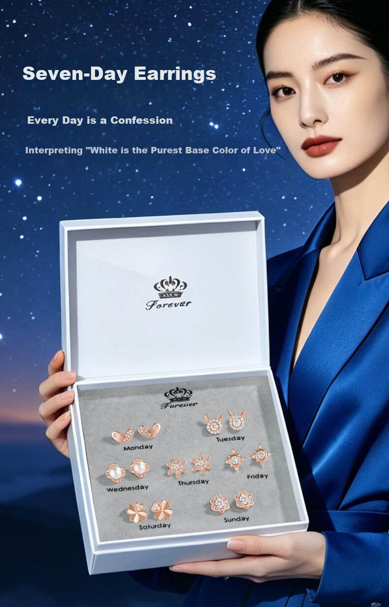 Lao Feng Xiang Light Luxury Pure Love Weekday Earrings Gift Box Set for Girlfriend Valentine's Day Gift 1