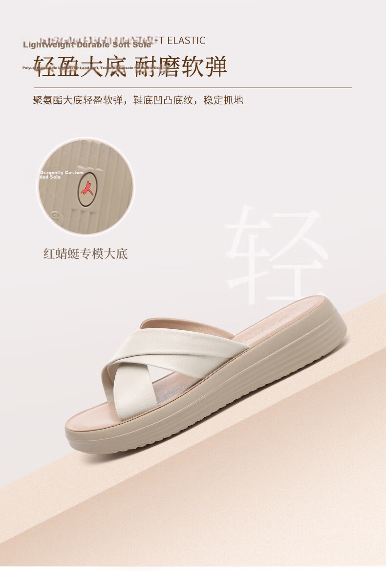 Red Dragonfly Women's Slippers Outdoor Thick Sole Wedge Roman Sandals Soft Leather Flat Sandals WTK251591 Black Size 38 6