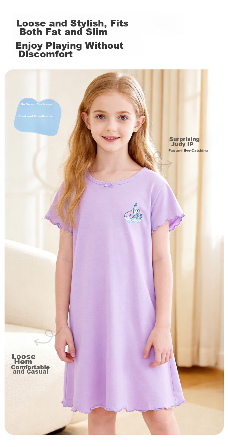 Disney Modal Lace Pajamas Sleep Dress 26 Summer Girls Rabbit Police Officer Skin-friendly Comfortable Breathable Homewear Light Pink 120 5