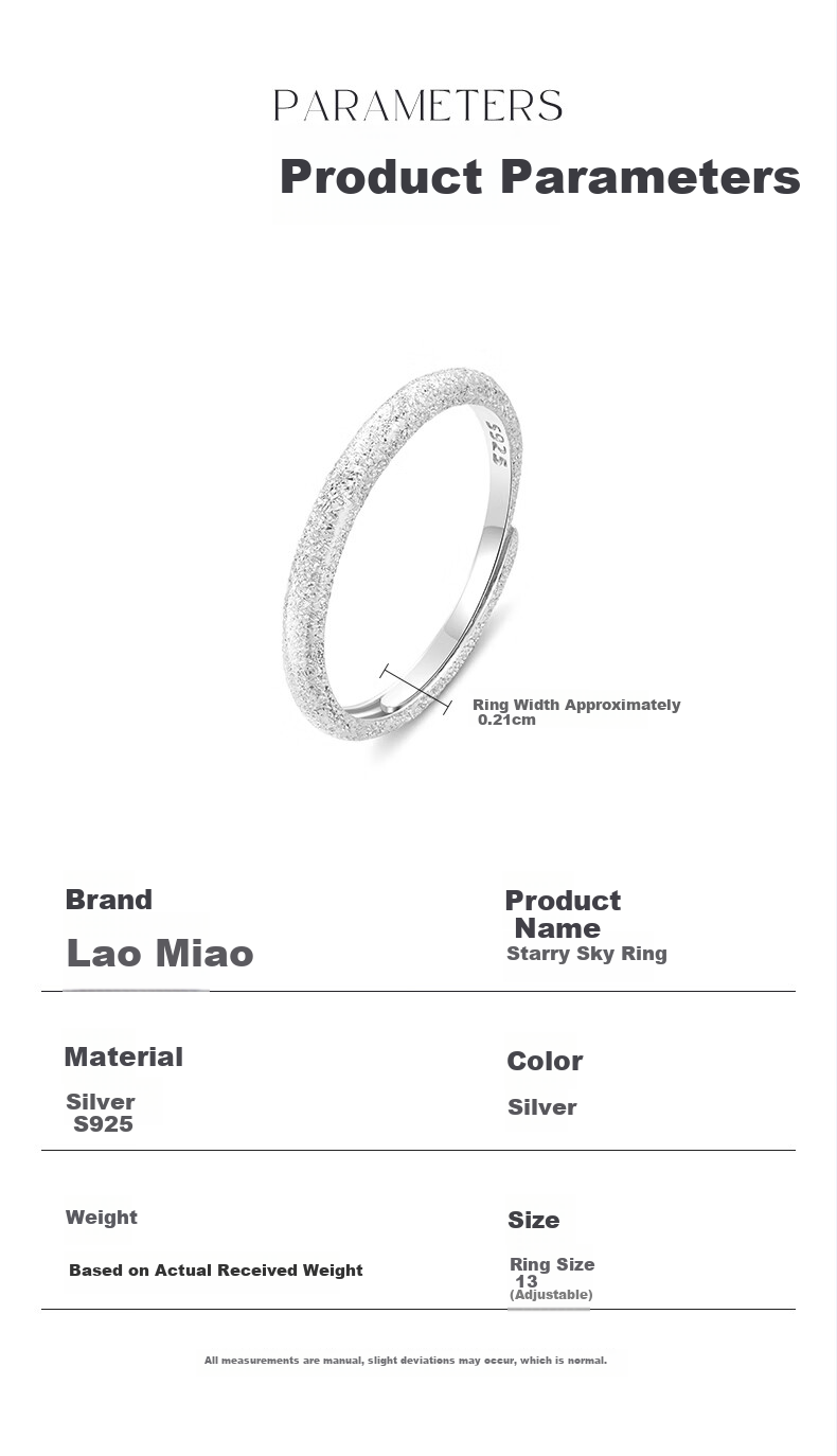 Lao Miao Pure Silver Women's Adjustable Single Finger Ring High-End Birthday Gift Practical for Girlfriend Wife 6