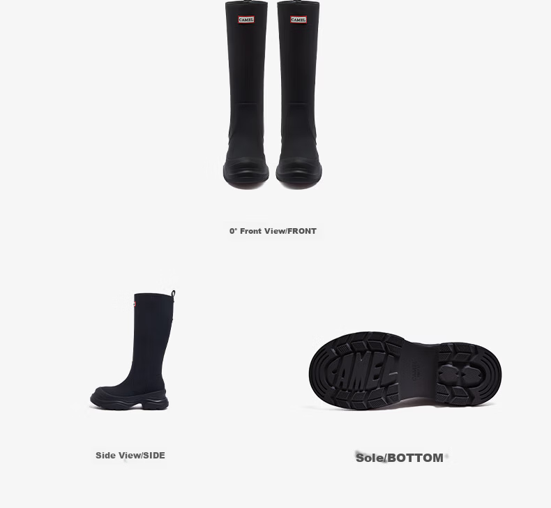 CAMEL Rainbow Rain Boots Women Lightweight Outdoor Casual Long Boots L25W577028 Black Size 38 33