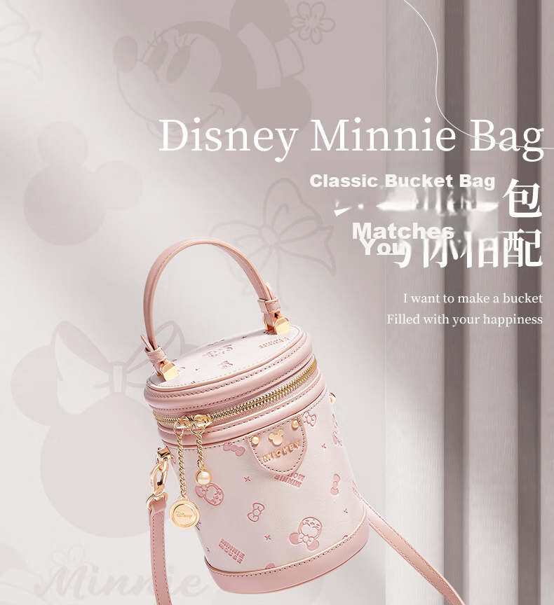 Disney 2026 New Niche Bucket Bag Women's Handbag Crossbody Lucky Round Bucket Bag Birthday Gift for Girlfriend 1
