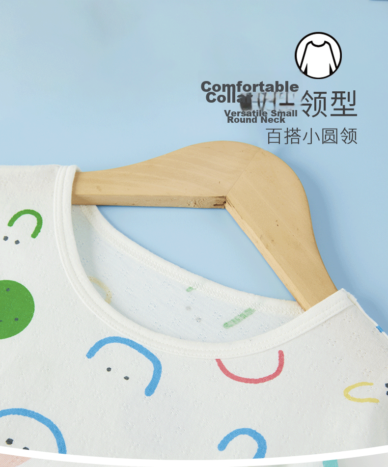 Hengyuanxiang Children's Pure Cotton Summer Thin Mesh Short Sleeve Breathable Home Air Conditioning Pajama Set 5A Antibacterial 7