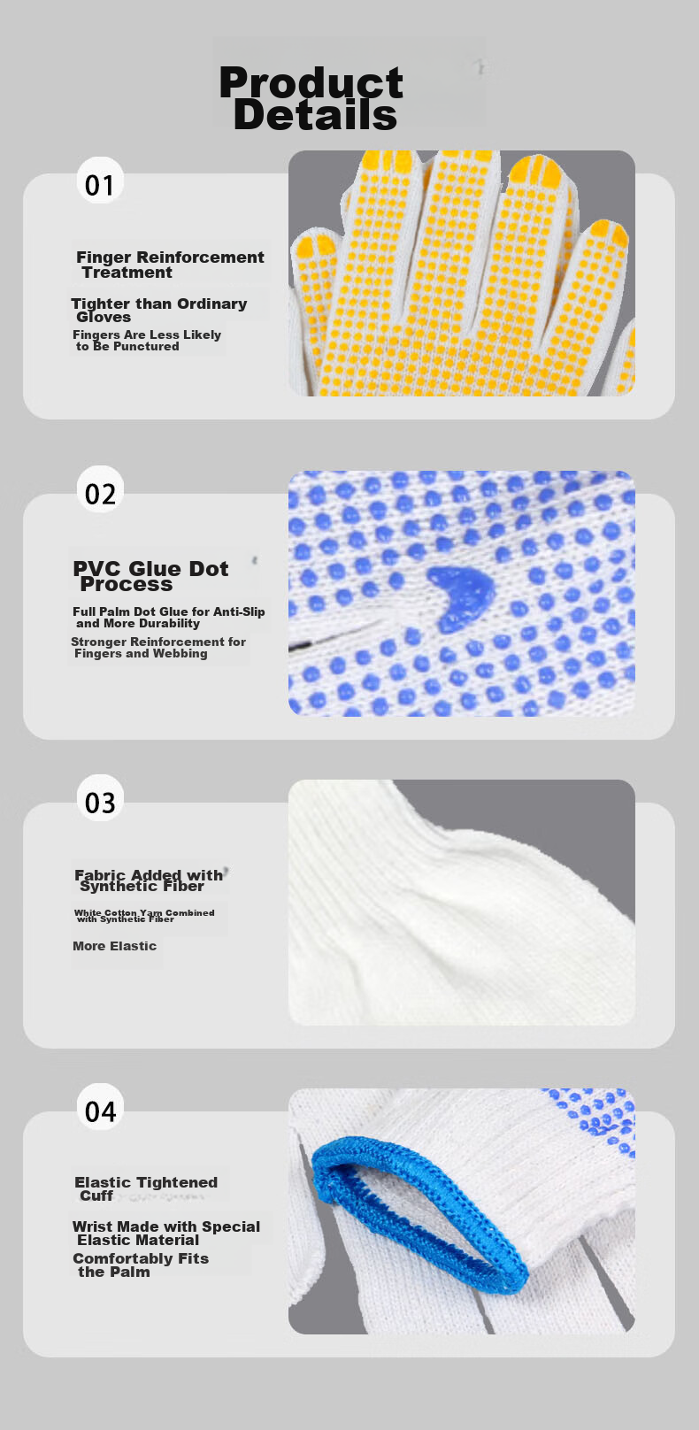 Wusjing Dot Glue Wear-Resistant Work Gloves 12 Pairs Cotton Linen + Dot Glue Anti-Slip Durable Yellow Maintenance Mechanical Construction Gloves 3