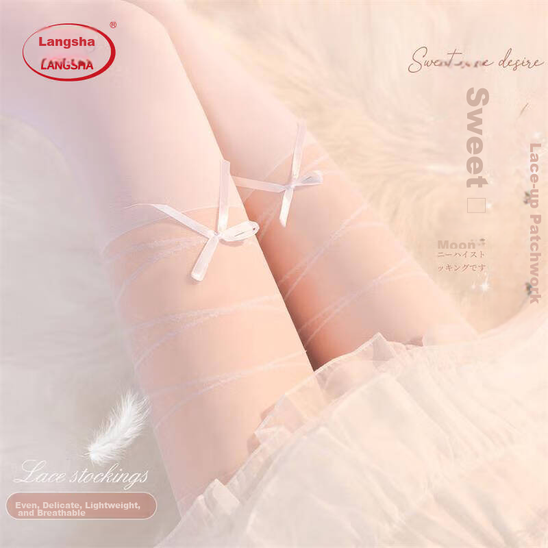 Langsha Pure Desire Sexy Sheer Pantyhose Women's Thin Tights Spring Summer Skin-Friendly Spliced Bowknot Base Stockings