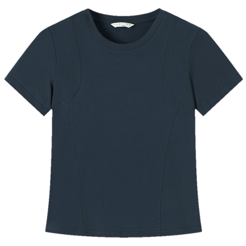 TonLion 2026 Summer New Solid Color Slim Fit Short Sleeve T-Shirt for Women Simple Style