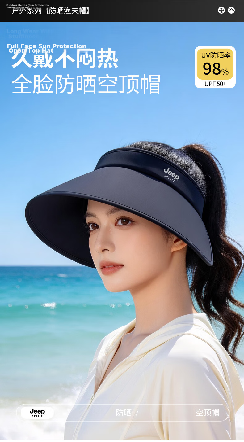 JEEP SPIRIT Women's Sun Protection Hat 2026 New Summer UV Protection Open Top Cap J40007 Dark Gray 3