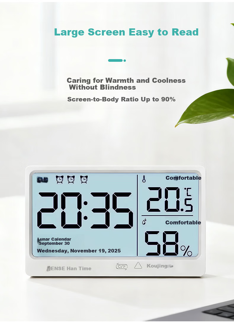 Hense Temperature And Humidity Magnetic Electronic Clock, Living Room Kitchen Timepiece, Desktop Digital Display Screen, Student-Specific Wake-Up Device, HAMY12 Rechargeable Model 8