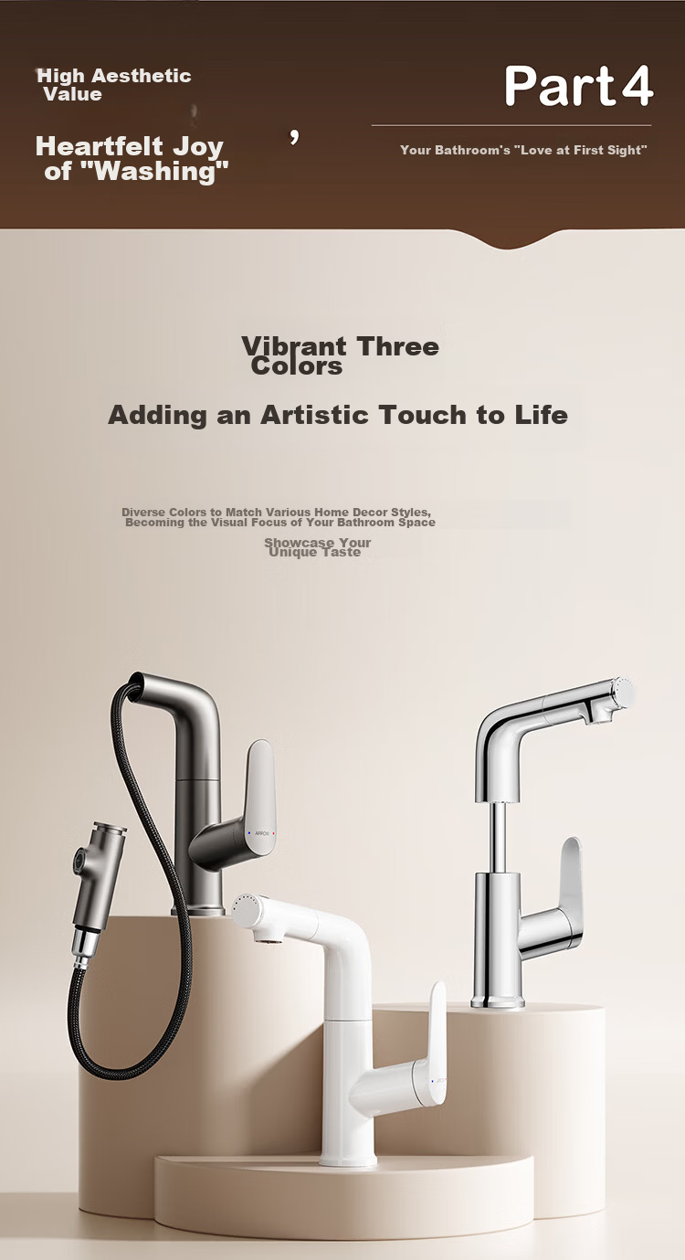 ARROW HS Hot and Cold Washbasin Faucet Adjustable Pull-Out Dual Spray Bathroom Tap 15