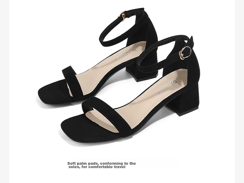 Daphne Women's Beige One-Strap High Heel Sandals 2026 Summer New Chunky Heel Versatile Elegant Sandals Size 37 5