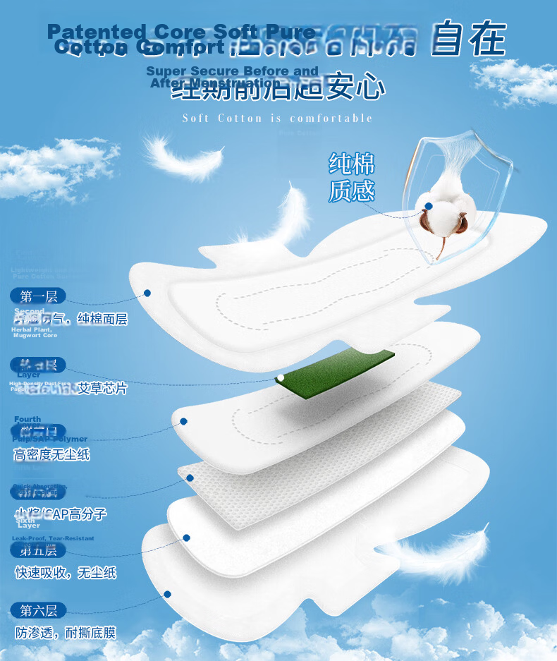 Aishubao Pure Cotton Sanitary Napkins Night Use Ultra Thin 10 Boxes JD Self-operated Wholesale Breathable Menstrual Pads for Students and Young Girls 8