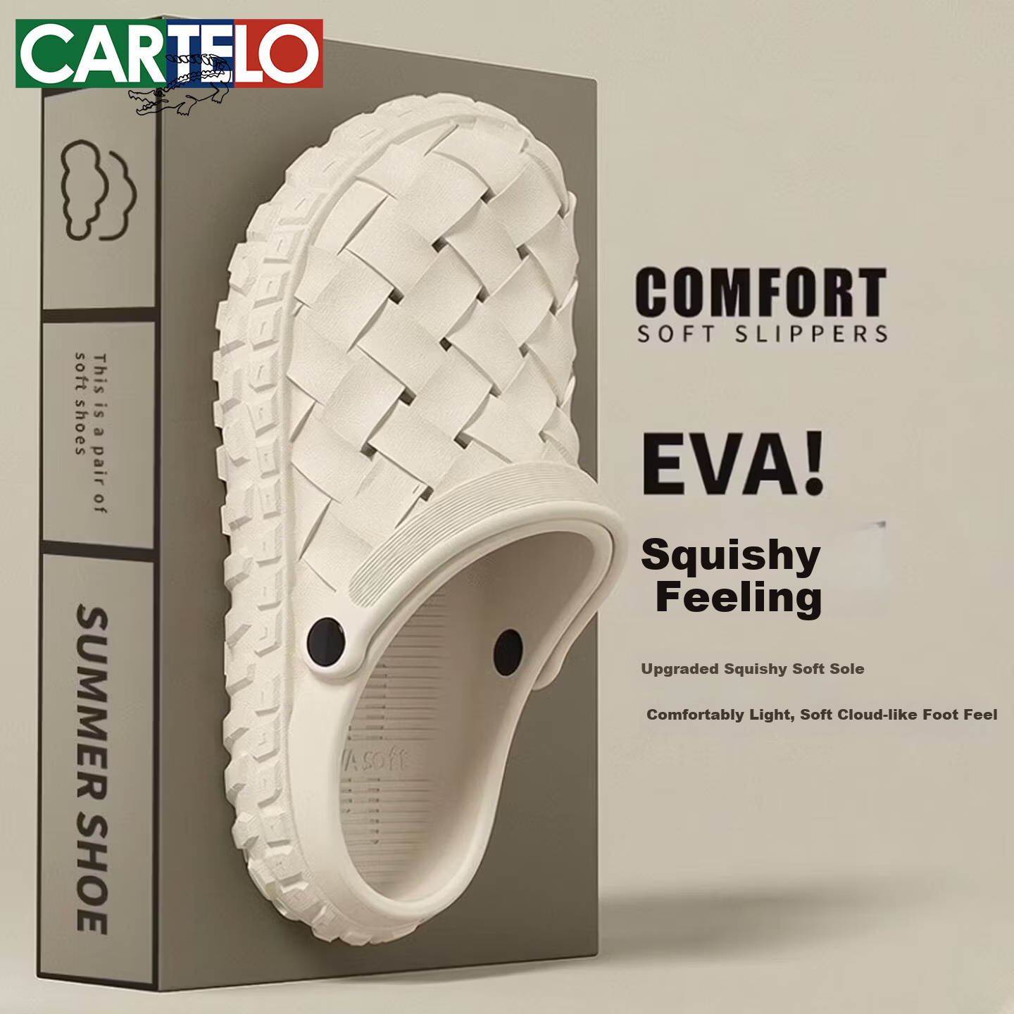 CARTELO Summer Men's Outdoor Non-Slip Thick Sole Breathable Toe-Covered Clog Sandals RZ01 Khaki Size 44-45