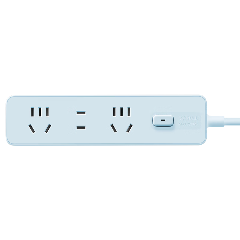 BULL Power Strip/Extension Cord/Surge Protector, 3 Outlets with Master Switch, 1.8 Meters Long, Gen Z Style GN-Z1121 Sea Salt Blue