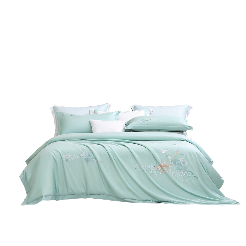 FUANNA Bedding Set 4-Piece 60S Satin A-Class High Thread Count Embroidered Bed Linen Double Bed Sheet Duvet Cover 230×229cm