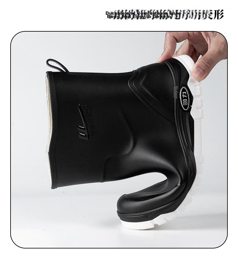 Warrior Women's Fashion Outdoor Rain Shoes Non-slip Waterproof Wear-resistant Rubber Rain Boots White Fleece-lined Cotton Covers Size S 17