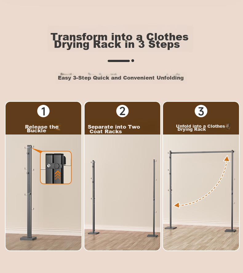 Wenna Floor Standing Clothes Rack Bedroom Coat Hanger Small Space Indoor Drying Rack Simple Hat and Coat Stand 3
