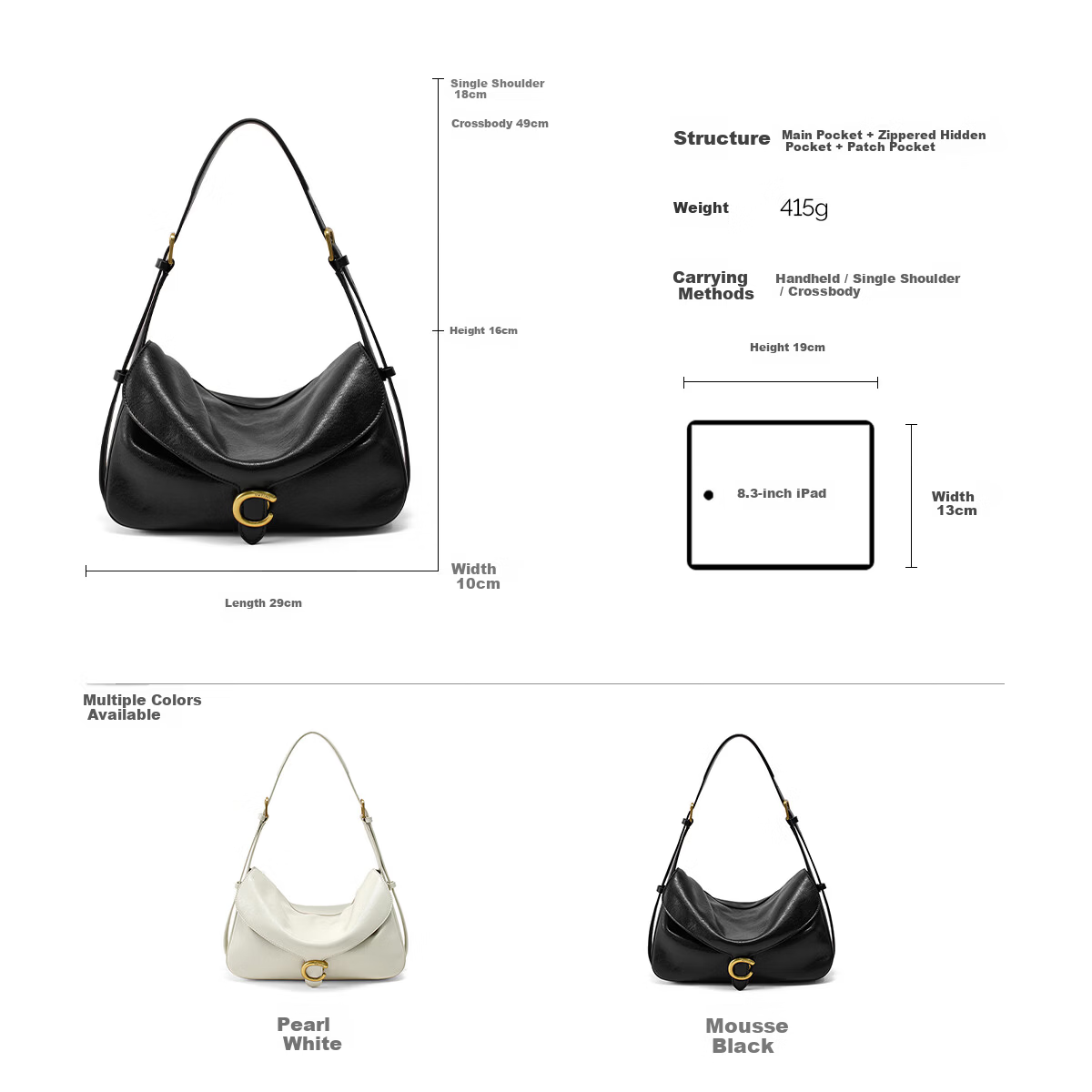 Ximuting Qingfeng Niche White Tote Bag Women Hobo New Shoulder Bag Commuter Crossbody Pearl White