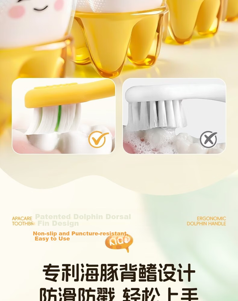 ApaCare Children's Toothbrush 3-6 Years Ultra Soft Bristles Fluoride Antibacterial Anti-Cavity Baby Toothbrush Training Toothbrush 2-Pack 10