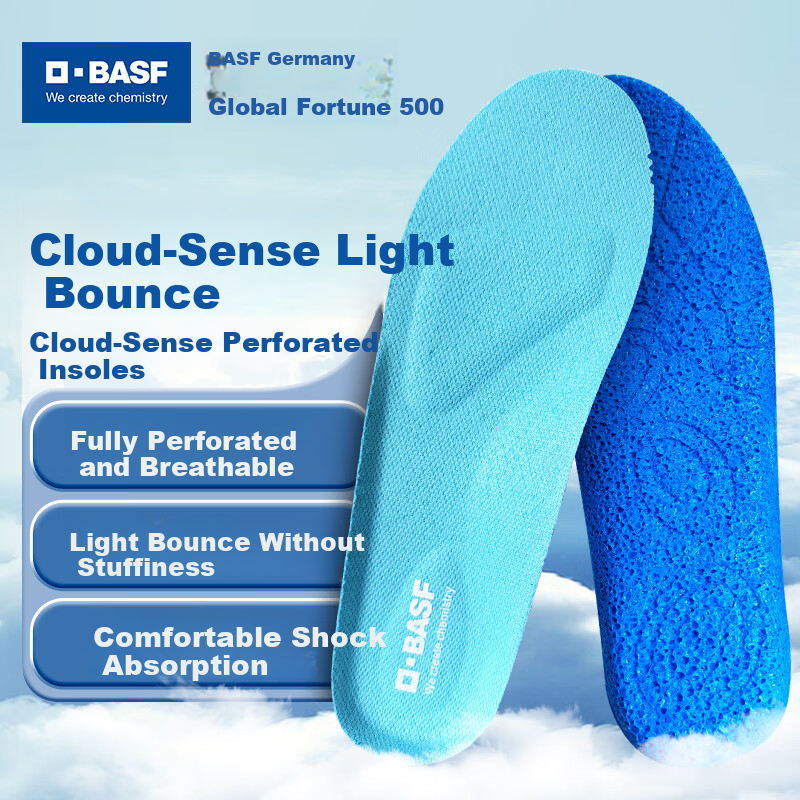 BASF Unisex Cloud-Sense Perforated Insoles Shock Absorption Running Antibacterial Odor-Resistant Sweat-Absorbing Breathable Lightweight Insoles Size 44