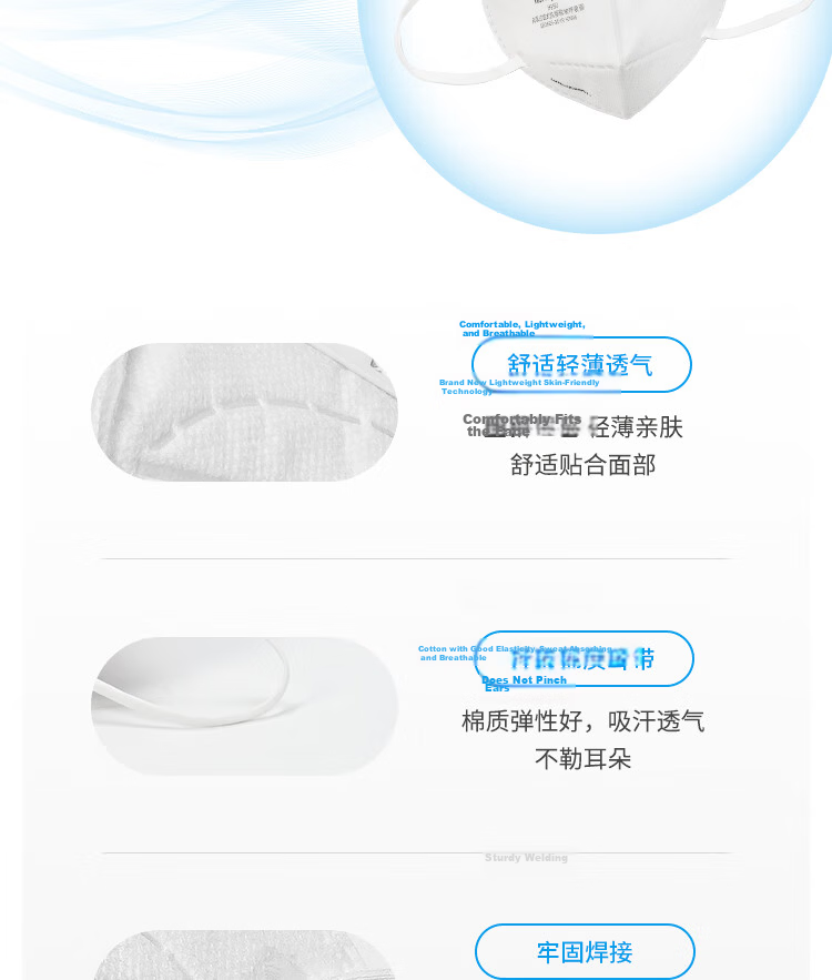 Honeywell KN95 Industrial Dust Mask Anti-Pollution PM2.5 Pollen Flu H910Plus Earloop 10-Pack with Self-Sealing Strip 5