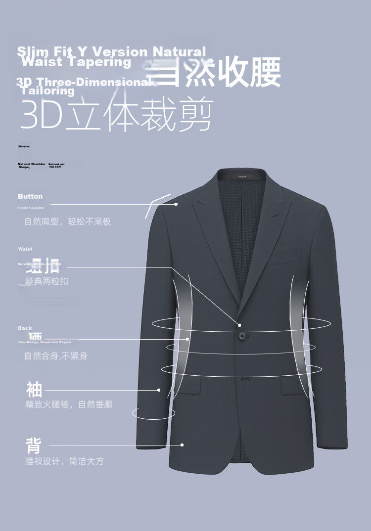 YOUNGOR Men's Spring Summer 2026 Dark Blue Suit Jacket VOTN210239FJY 170/96A 6