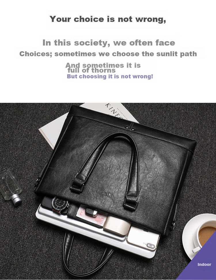 COW Briefcase, Men's Handbag, Large Capacity, Casual Business Bag, Tote Bag, C-9808, 14 Inches 15