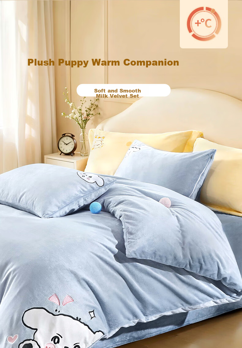 FUANNA Bedding Set 4-Piece Thickened Milk Velvet Anti-Static Winter Warm Quilt Cover Single/Double 203*229cm 1