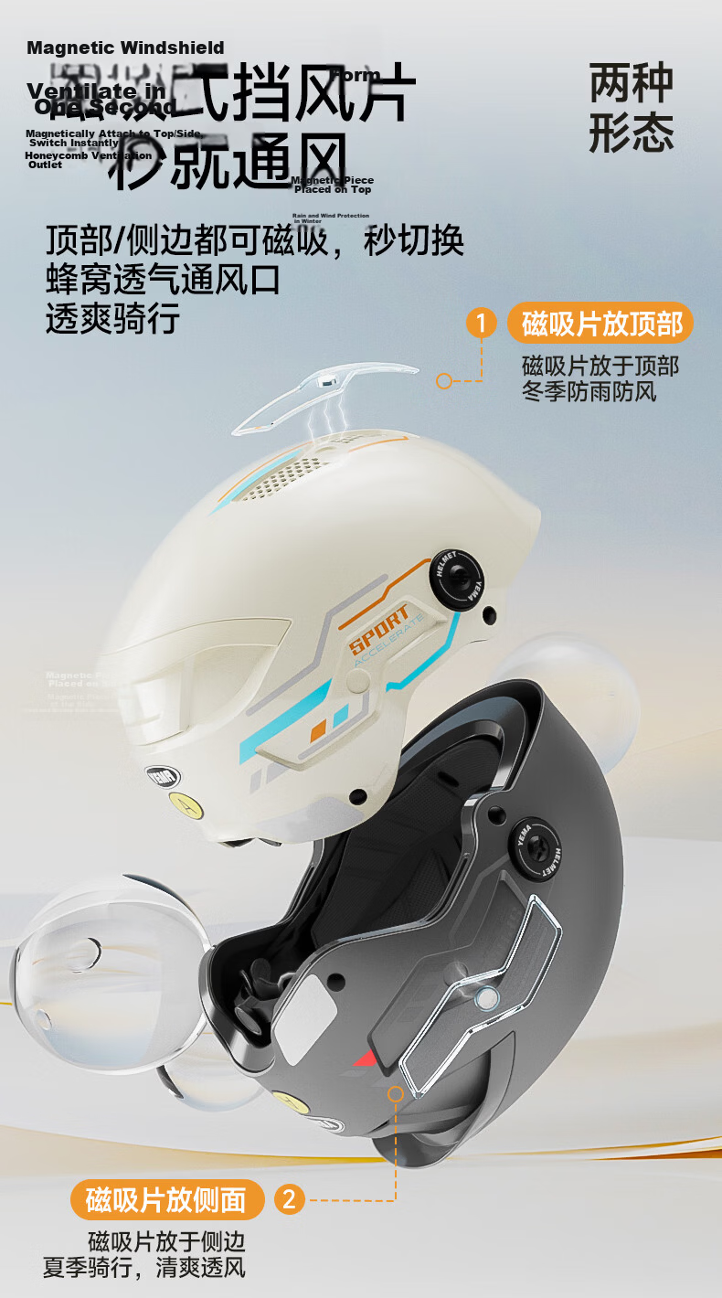 YEMA 3C Certified New National Standard Electric Vehicle Helmet Women Summer Sun Protection Dual Lens Motorcycle Half Helmet Men Summer Riding Electric Scooter Safety Helmet 371S Ceramic White with Tr 6