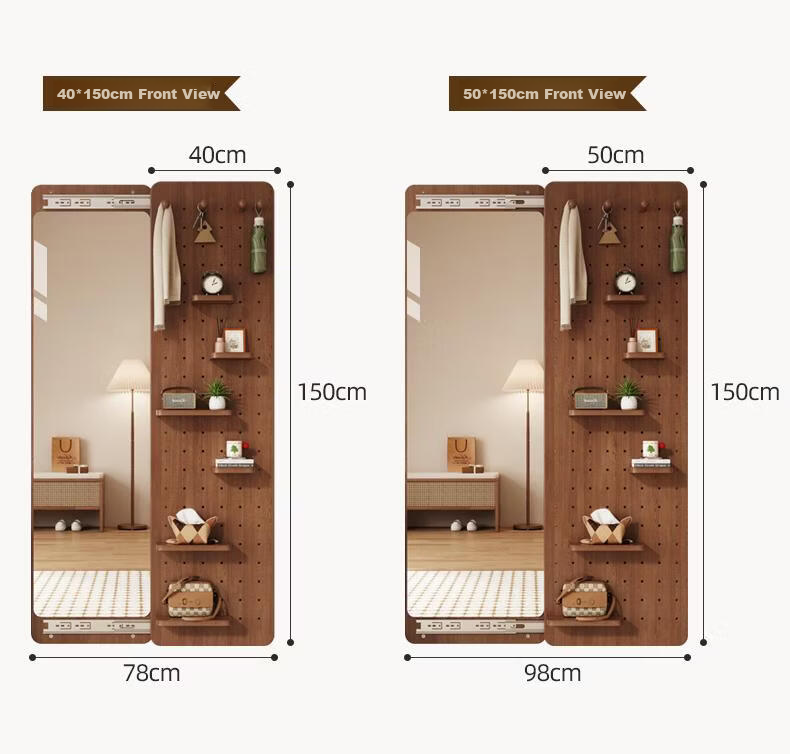 Qiyinge Solid Wood Pegboard Dressing Mirror Integrated Hidden Sliding Concealed Entryway Wall-Mounted Home Fitting Mirror 14