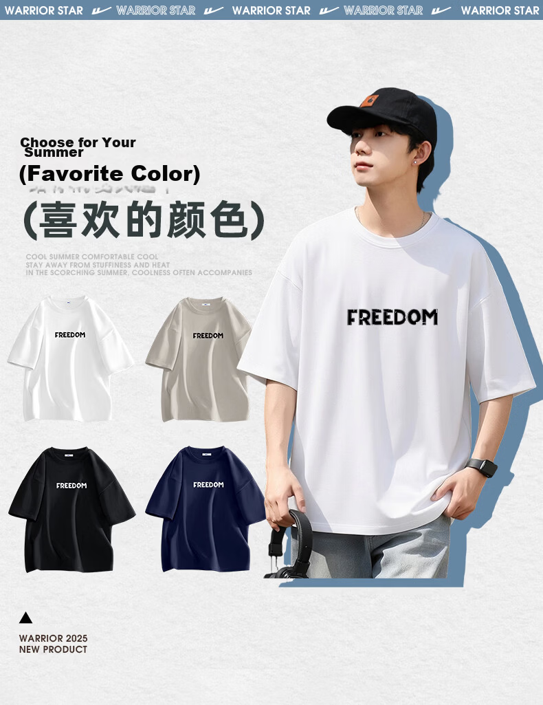 Warrior Men's Summer Short Sleeve T-Shirt Breathable Sweat-Absorbing Crew Neck Basic Printed Top 5
