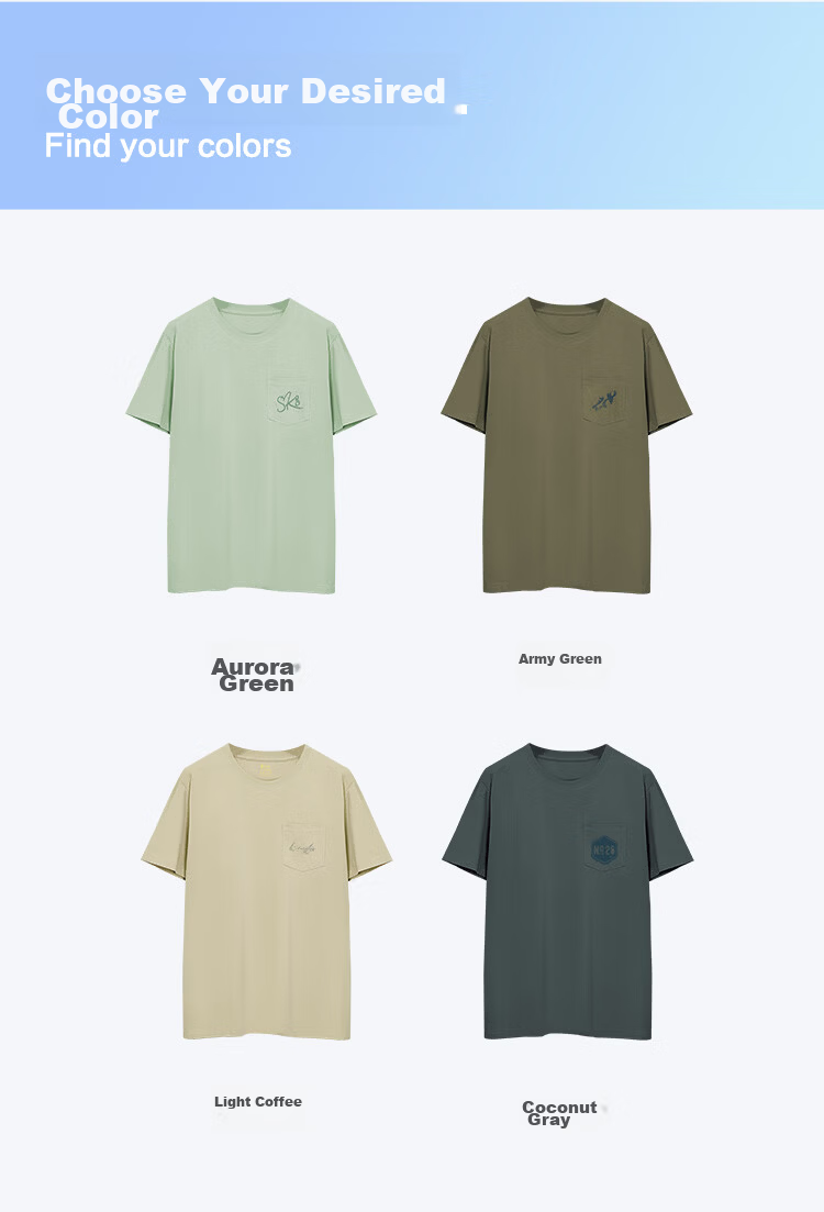 Hongdou Men's T-Shirt 10A Antibacterial Mite-Resistant Soft Cotton Breathable 50+ UV Protection Simple Printed Casual Round Neck Short Sleeve 12