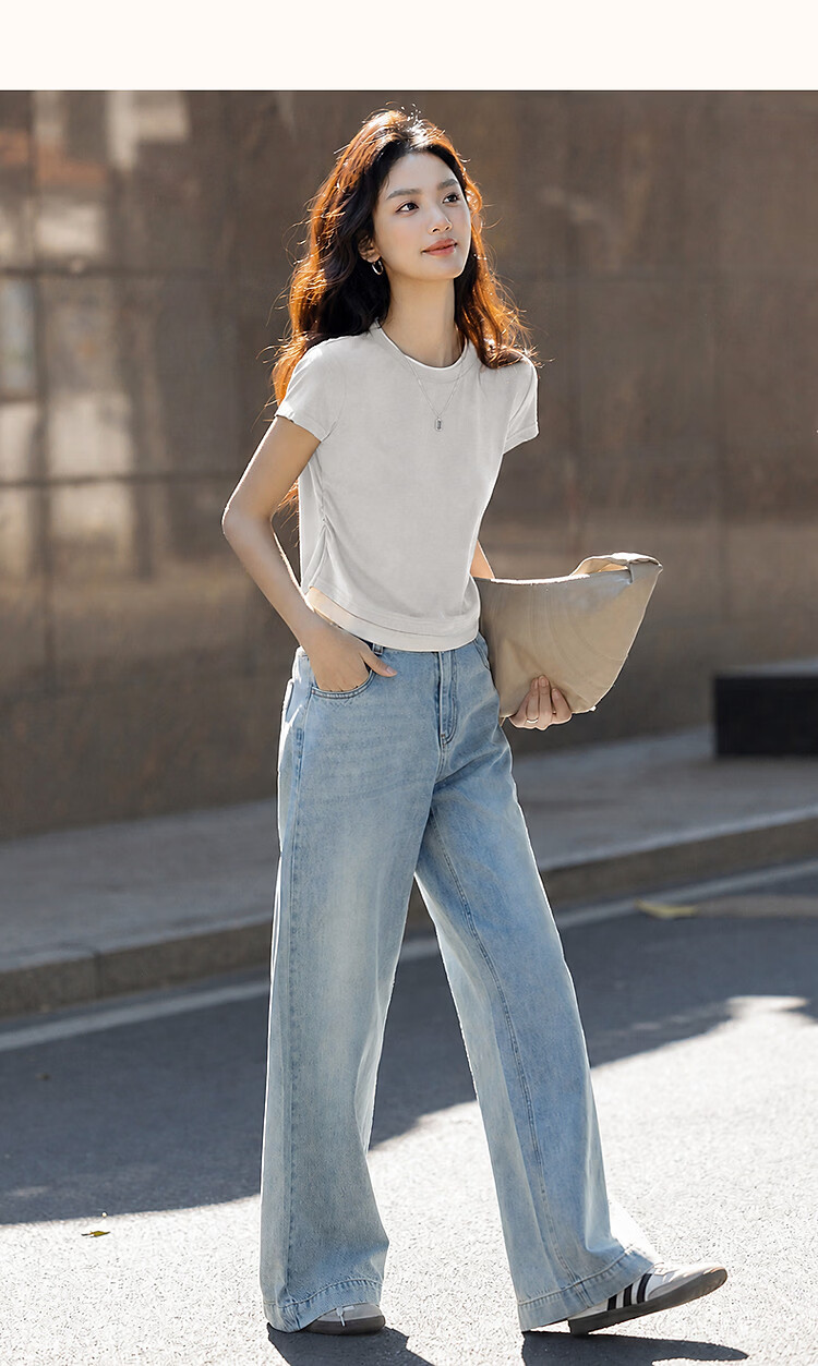 Demana [with Lyocell] Summer Elegant Colorblock Crew Neck Short Sleeve Slim Fit T-Shirt for Petite Women 28