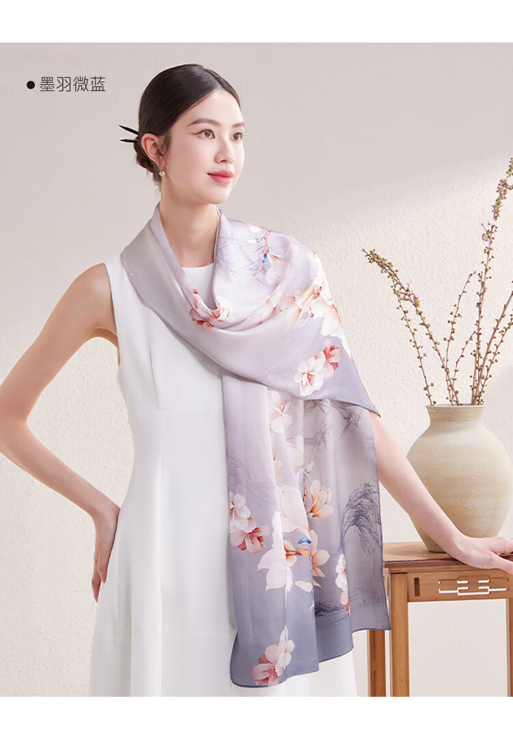 Shanghai Story 100% Mulberry Silk Satin Printed Scarf Gift Box for Mom and Elders Birthday Present 39