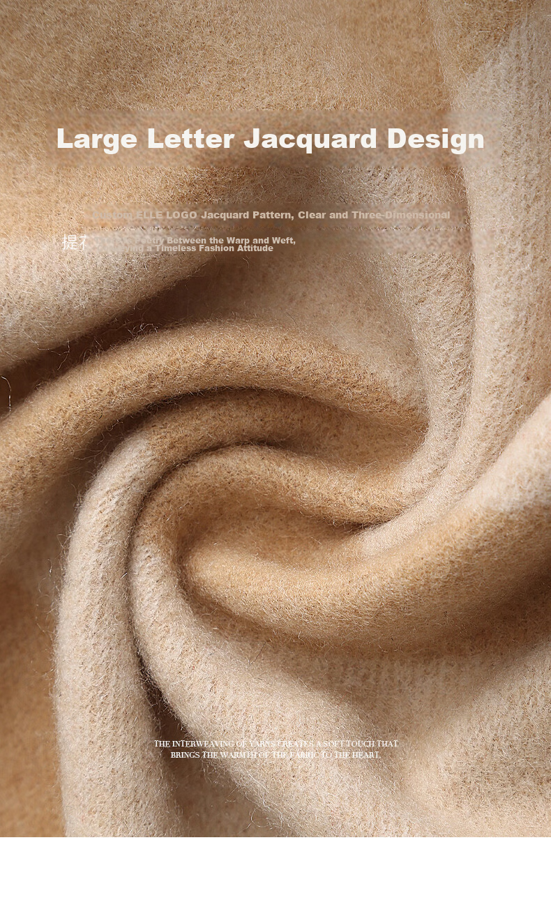 ELLE Women's Shawl French Elegant Temperament Jacquard Scarf for Air-conditioned Rooms Four Seasons Gift for Mom Camel Color 4