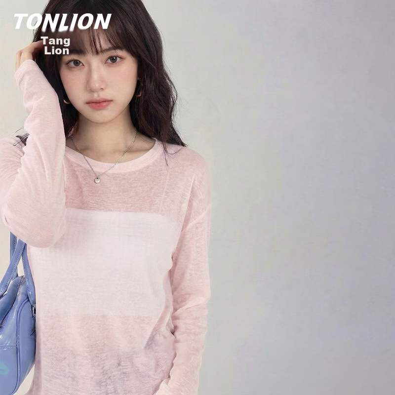 TonLion Women's Long Sleeve Sheer Tencel Loose Fit Slim Casual Summer T-Shirt Top