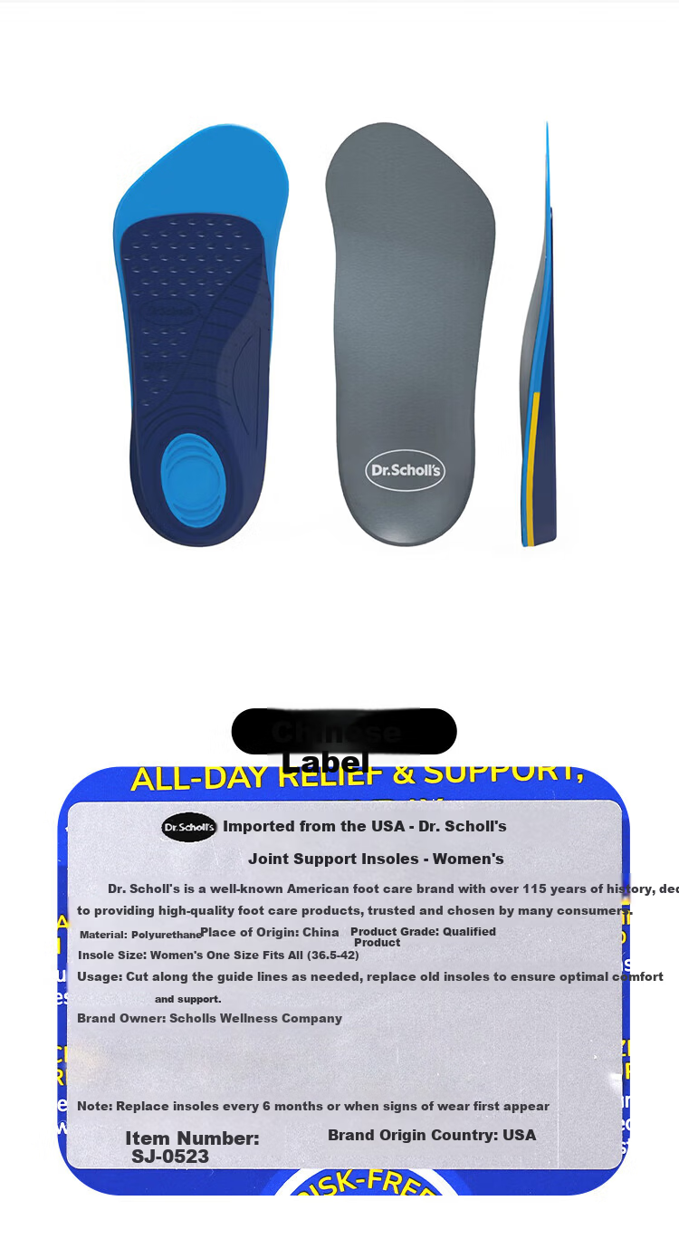 Dr. Scholl's US Imported Knee Joint Support Athletic Insoles Arch Support Soft Cushioned Shock Absorption Comfortable Long-Standing Relief 20