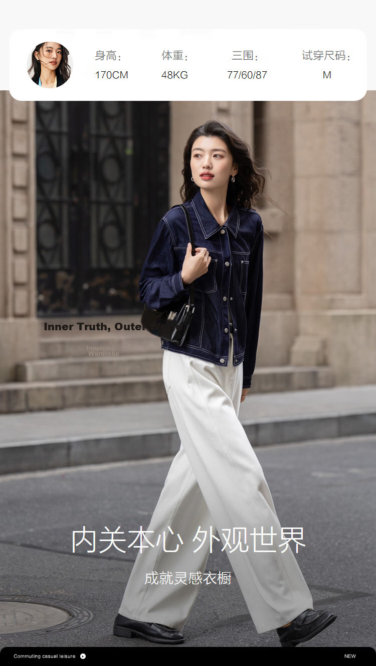 Demana [Denim Narrative] Spring Snap Button Lapel Studded Pocket Color-Blocked Stitching Loose Petite Women's Jacket 9